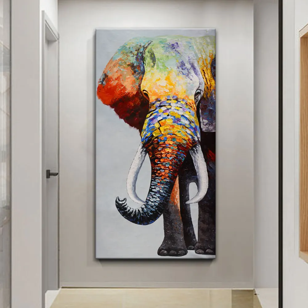 TOPART elefante africano stanza degli animali appesa immagine su tela di grandi dimensioni all'ingrosso di alta qualità pittura a olio arte della parete in vendita