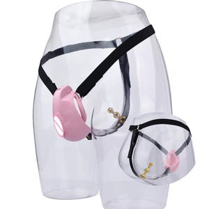 Strapon 시뮬레이션 질 수탉 잠금 케이지 4 링 플라스틱 남성 순결 케이지 장치 섹스 토이 남성용 금속 항문 플러그 - Product Image 1