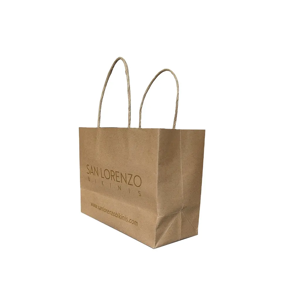 선물 공예 쇼핑을위한 손잡이와 사용자 정의 인쇄 흰색 다크 브라운 크래프트 종이 가방 자신의 로고를 사용