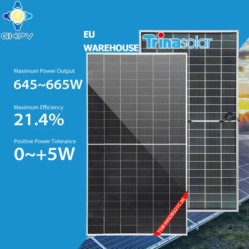 Trina güneş panelleri Vertex 645w 655w 660w güneş pili Mono güneş modülü 650w Pv modülü Bifacial Solarpanel 665w ab depo stok