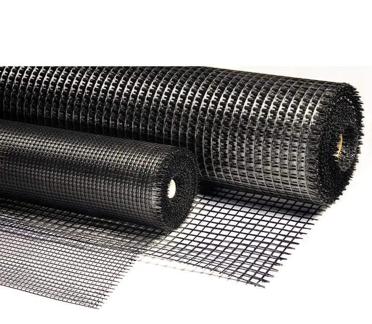 การเสริมแอสฟัลท์ 100-100 Geogrid ไฟเบอร์กลาสแบบสองแกนมีกาวในตัว