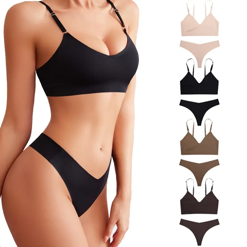 Hot Selling Ultra Thin Bra Thong Set Women Seamless Soft Wire Free Bras Sexy Lingerie Underwear