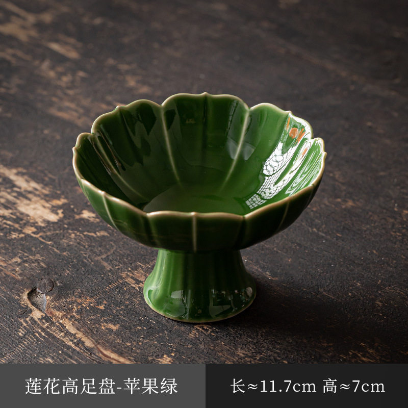 Lotus-shaped stemmed dish (delicate style) - apple green