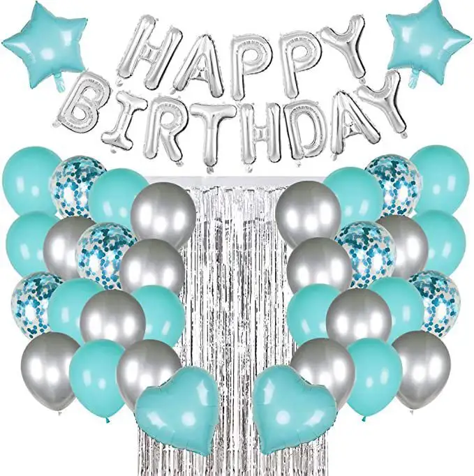 Набор украшений для вечеринки на день рождения Тиффани, серебристый баннер на день рождения, занавеска из фольги, воздушный шар, украшение для вечеринки