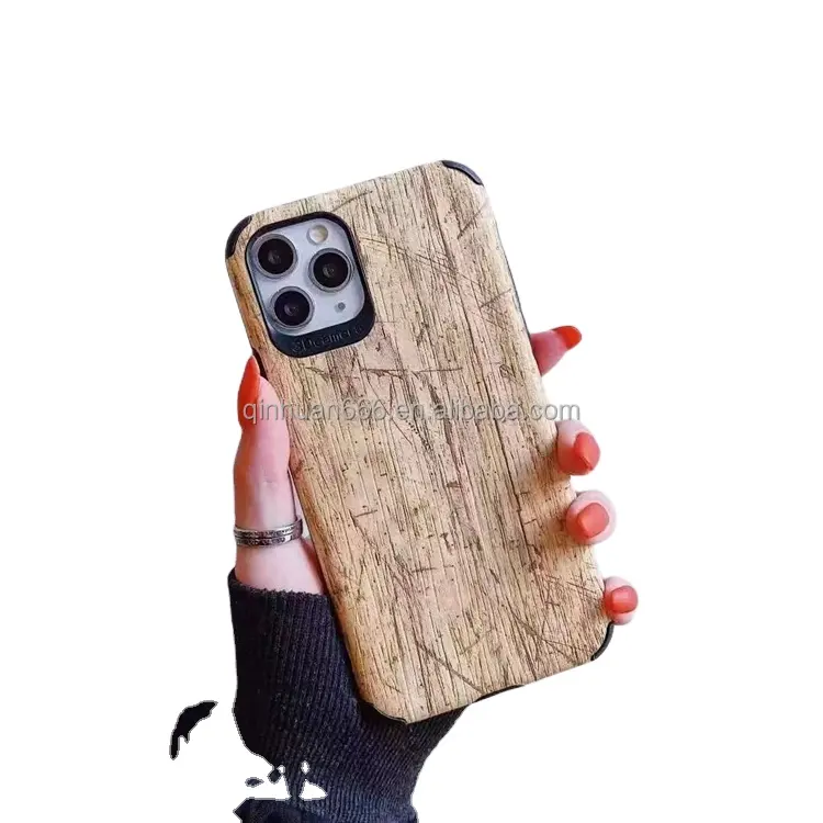 Funda con patrón de madera para cámara 3D, Funda de cuero para iPhone 13