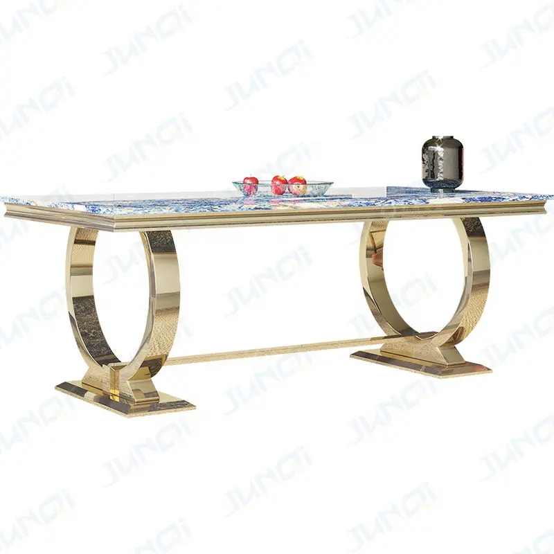 Лидер продаж, современный роскошный золотистый или серебристый стол и стулья для гостиной, Прямоугольный Обеденный Стол