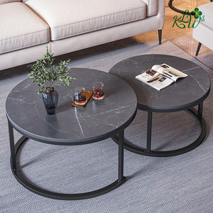 Contemporary Round Nesting Bent Black Gold Metal Side Glass Marble Stone Mdf Wood Coffee <strong>Table</strong> Nest of <strong>3</strong> <strong>Table</strong> <strong>Set</strong> Nesting <strong>Table</strong> - Product Image 6
