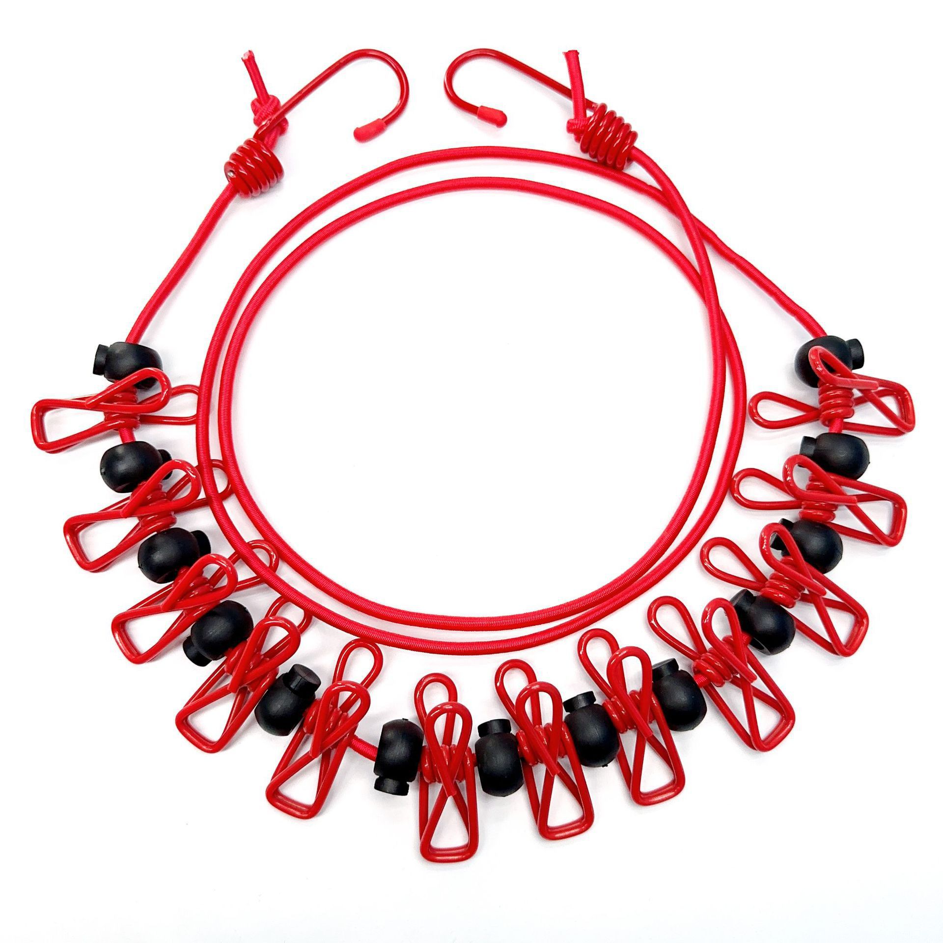 Corde à linge de 18 m avec 12 pinces - rouge - 13 perles