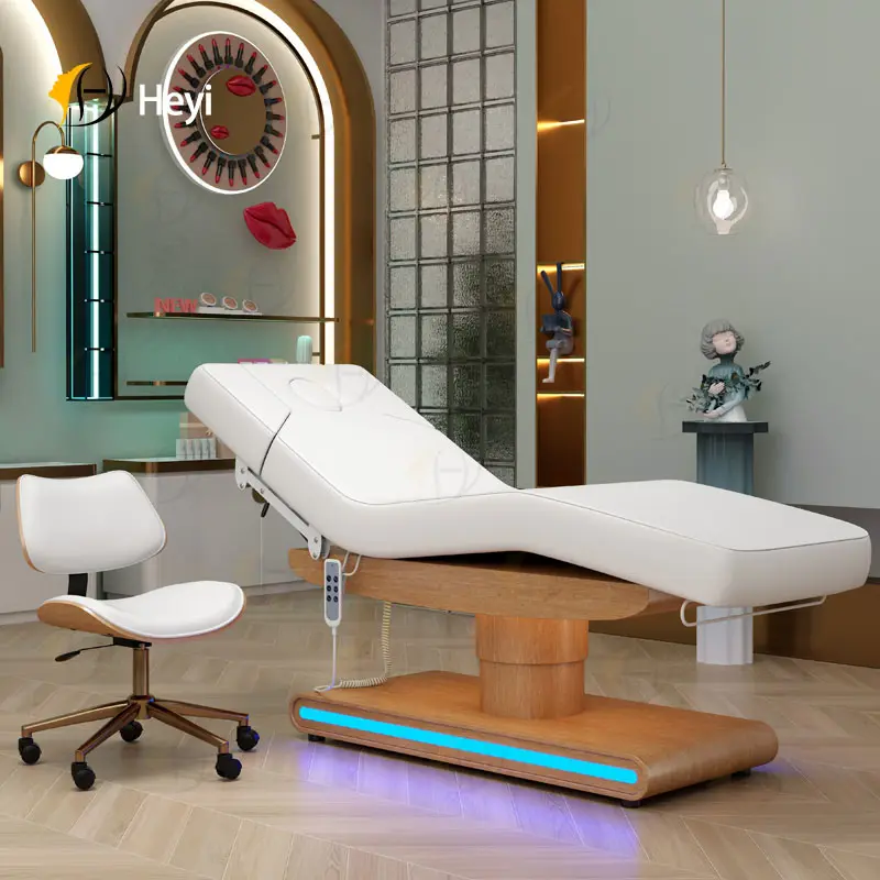 Royaume-Uni en bois flexible 3 moteurs électrique salon institut de beauté esthétique blanc tables de massage lit