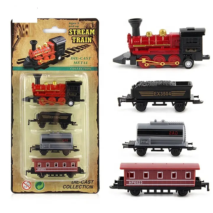 2023 vendita calda 1:60 Mini DieCast tirare indietro modello di treno a vapore Set ferroviario con motore auto MINI tirare indietro treno in lega