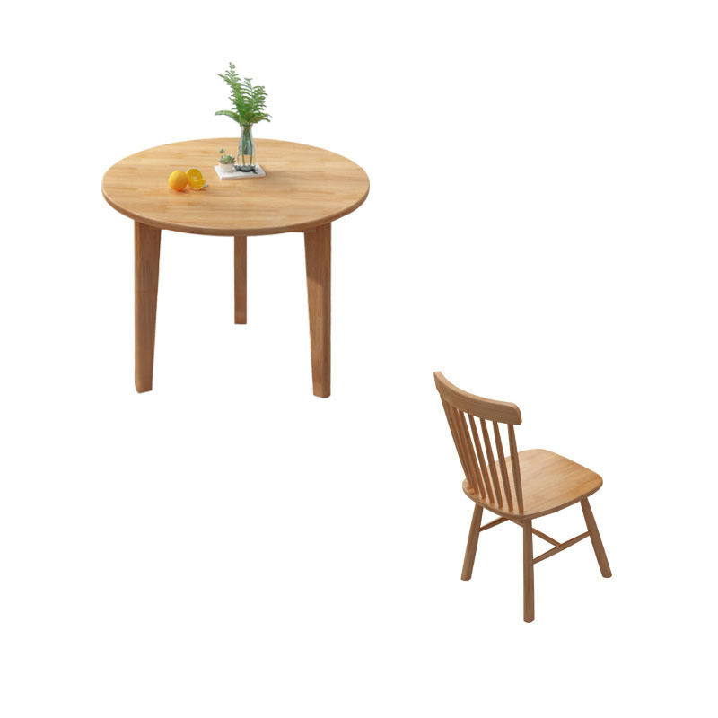 Table ronde de 80 cm avec 4 chaises Windsor (couleur bois naturel)