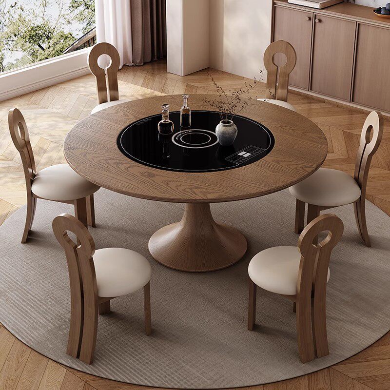 Table ronde en bois massif, 6 chaises clés