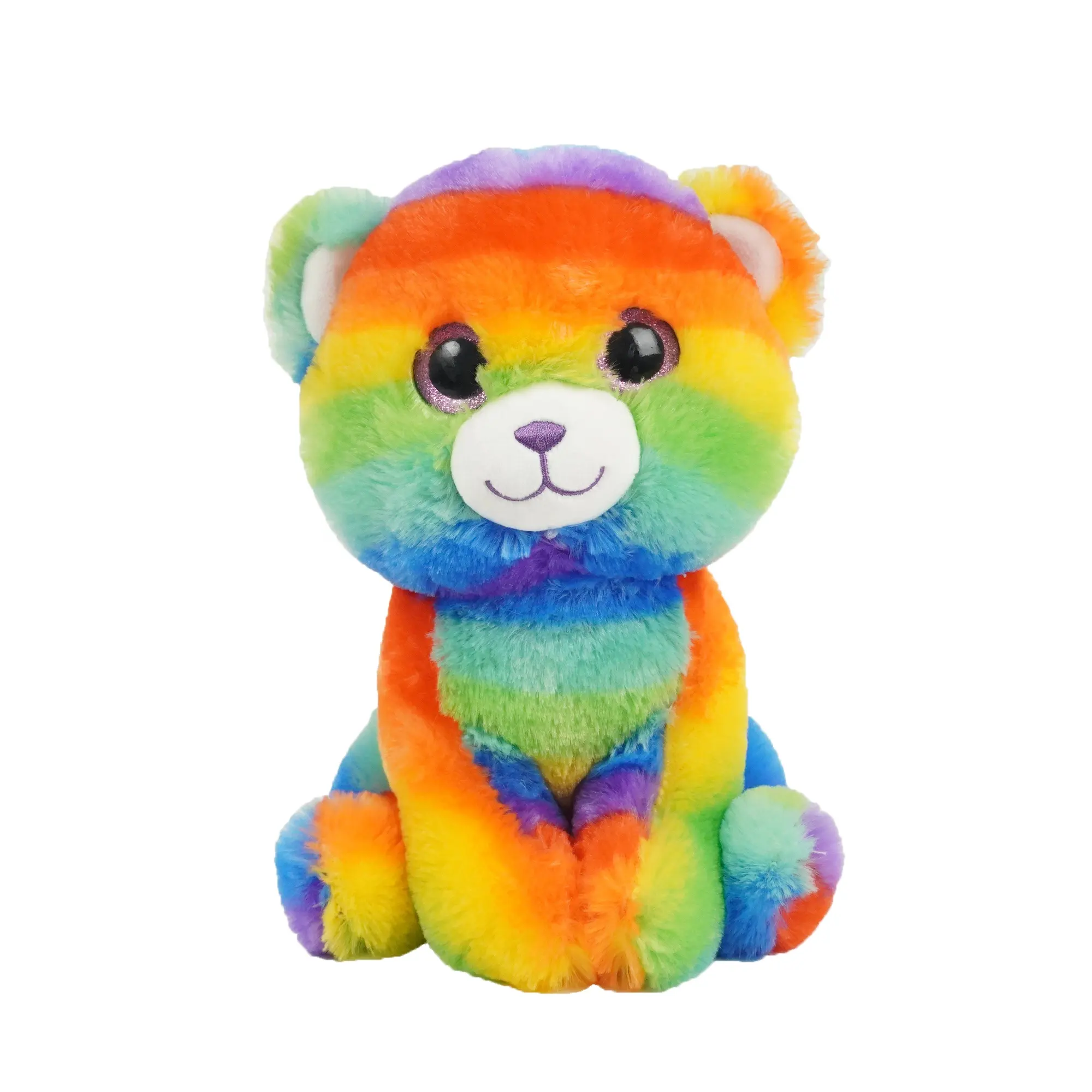 Urso de pelúcia colorido, brinquedo com olhos grandes para crianças e bebês