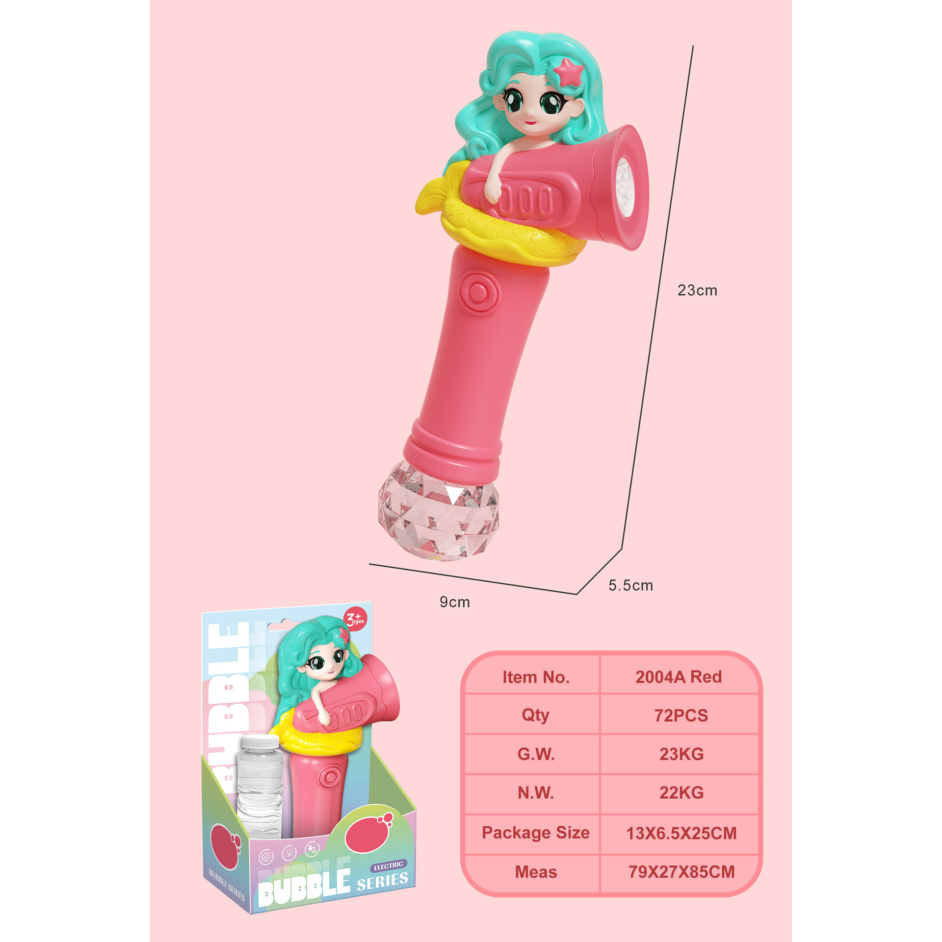 Bâton à bulles Sirène Rouge 120ml Eau * 1 Boîte Présentoir