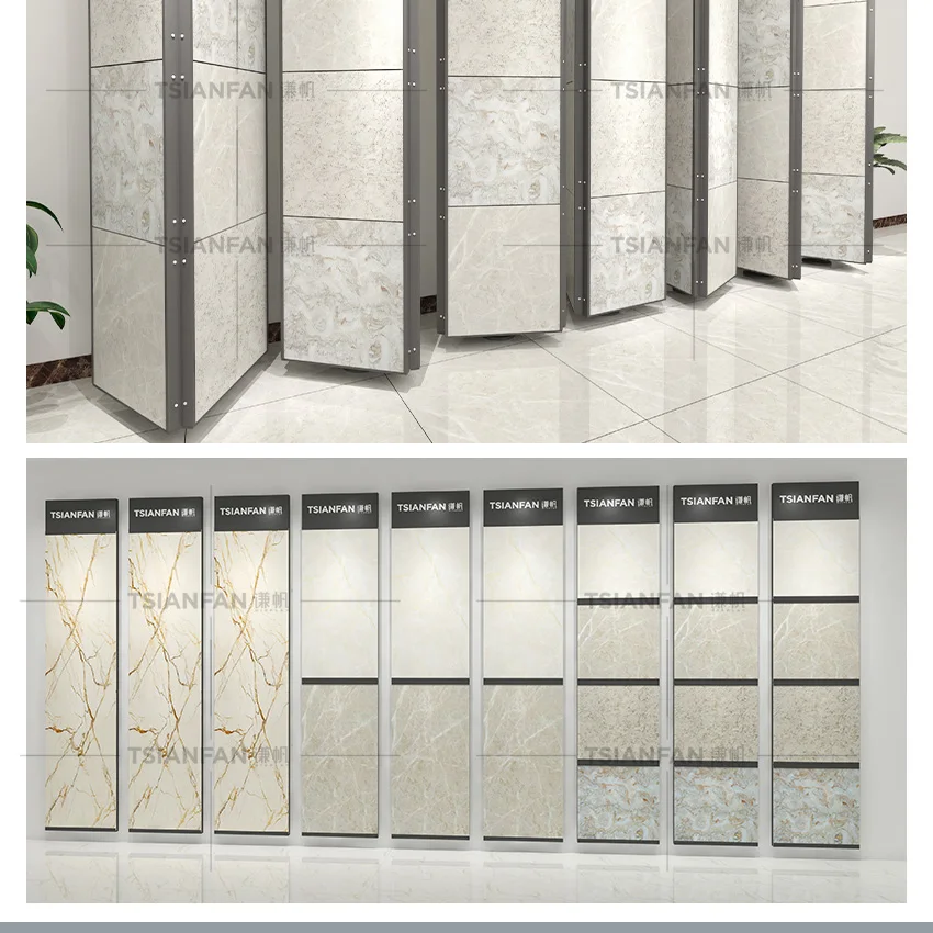 China Design Large Rotate Ceramic Display Rack Showroom Revolve Tile Display Wooden Sample Rotary Stone Tiles Panel Displays