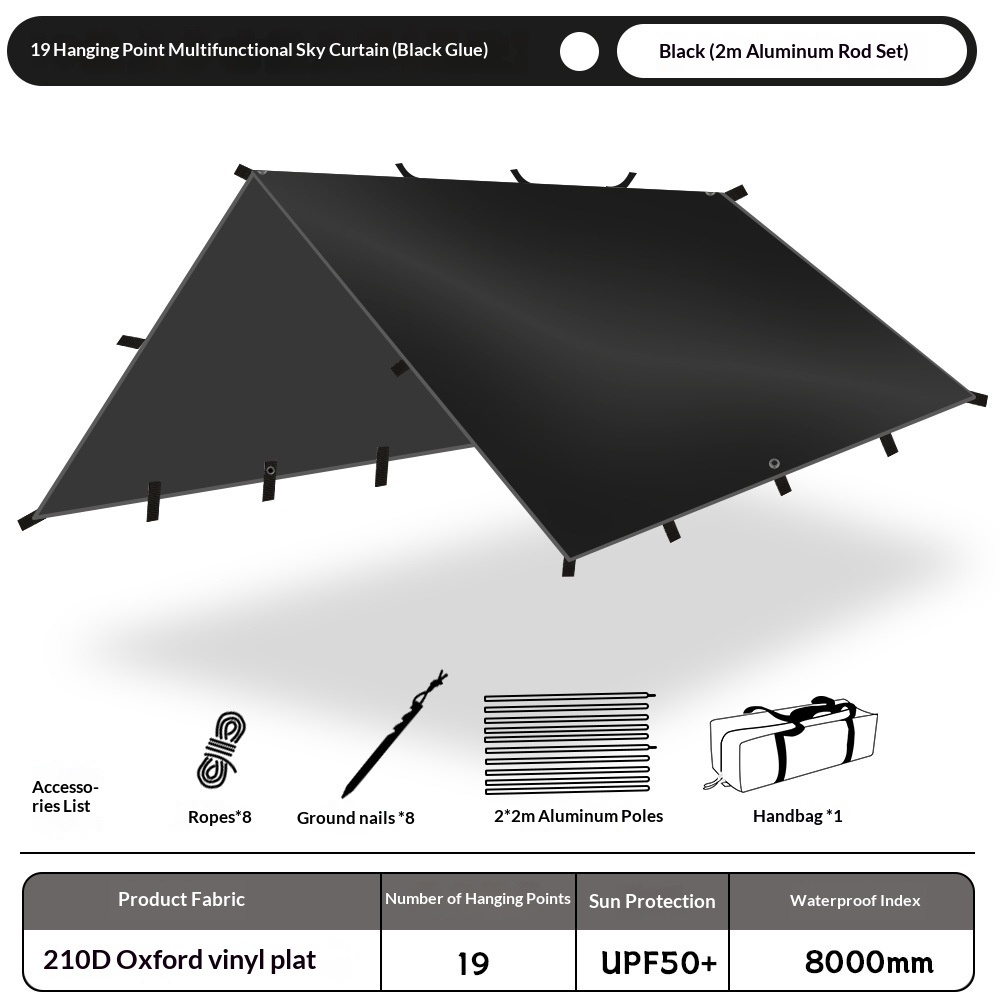 Ensemble de poteaux en aluminium 210D Oxford noir 2 m 19 mm