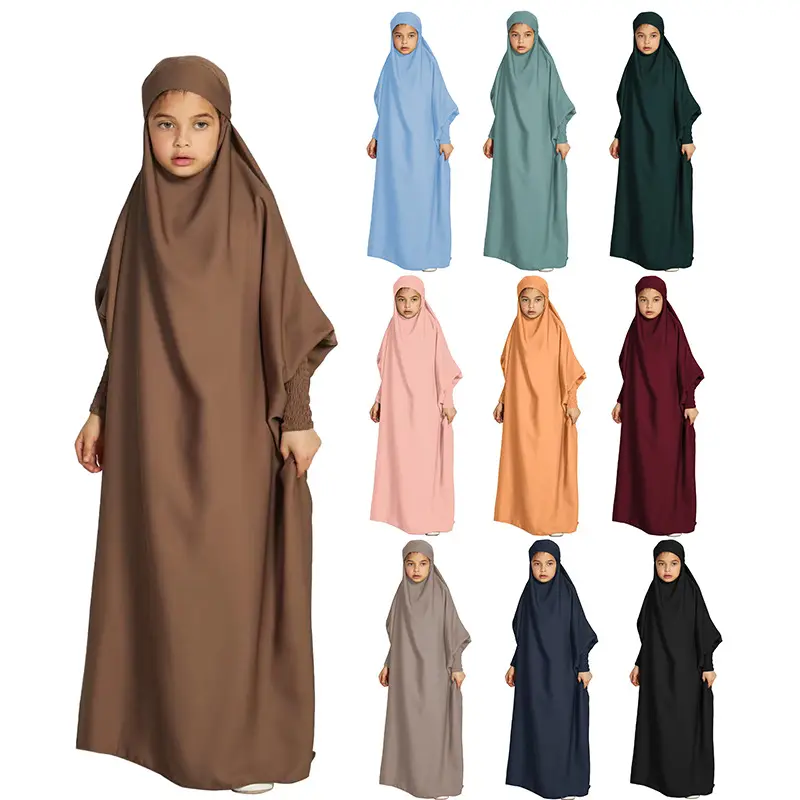 Ramadan mediorientale abbigliamento musulmano musulmano per bambini abiti lunghi abaya abiti in tinta unita manica a pipistrello arabica Abaya musulmana per bambine