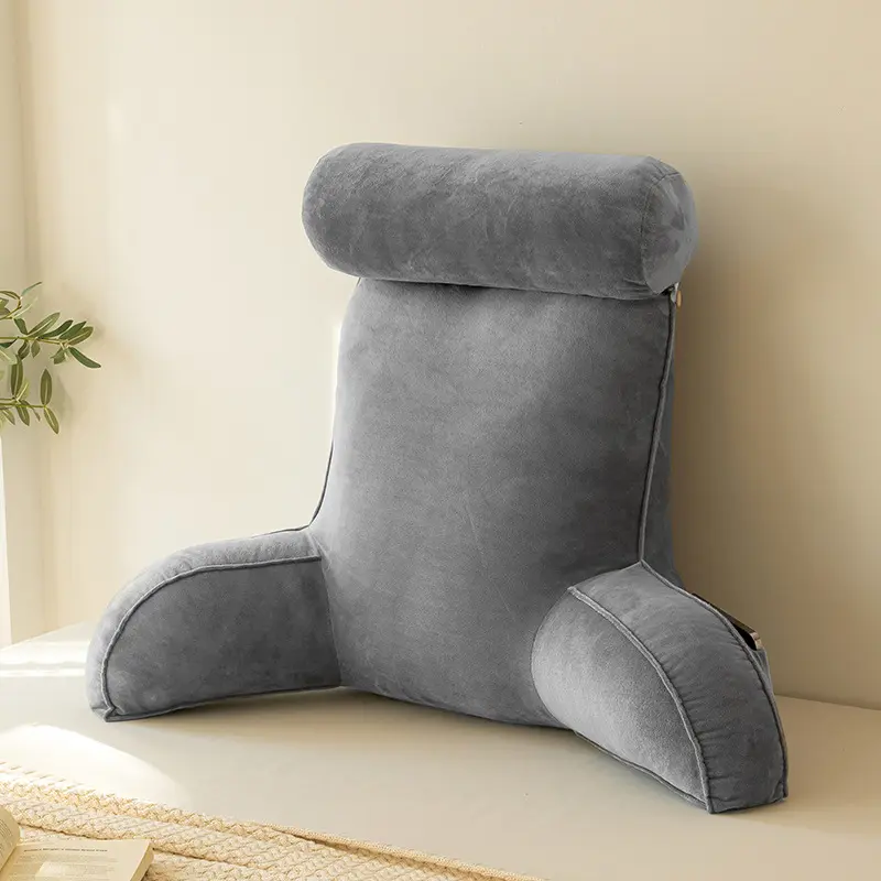 Almohadas de apoyo para sentarse en la cama con cubierta lavable, respaldo de algodón PP, almohadas de lectura para adultos con brazos
