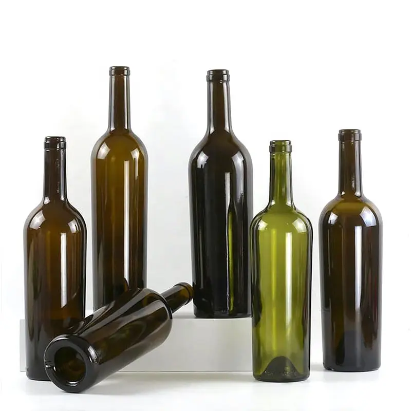 Bouteilles de champagne de vin rouge de luxe à large épaule ambre vert rond vide 750ml bouteille de vin en verre avec liège