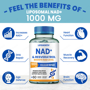 Kapsul Antioksidan Lifeworth NAD+ Resveratrol & Nicotinamide Riboside Bersertifikat HACCP GMP untuk Dewasa - Product Image 2