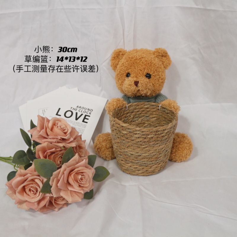 30cm blue sweater teddy bear small knitted bucket