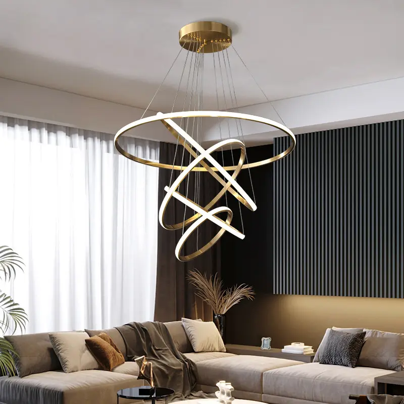 2022 New Model Modern Luxury All Copper Circle Pendant Light Gold Rings Ceiling Light Led Chandeliers for Living Room