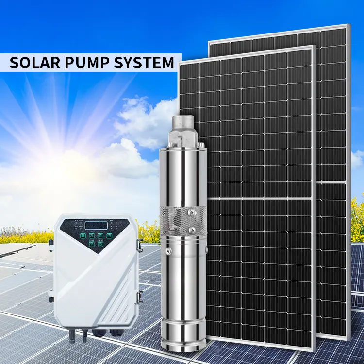 Sistema de bomba de agua de pozo profundo sumergible con energía solar 3 pulgadas 0.11hp 0.15hp 0.3hp 1Hp 1.5Hp bomba solar