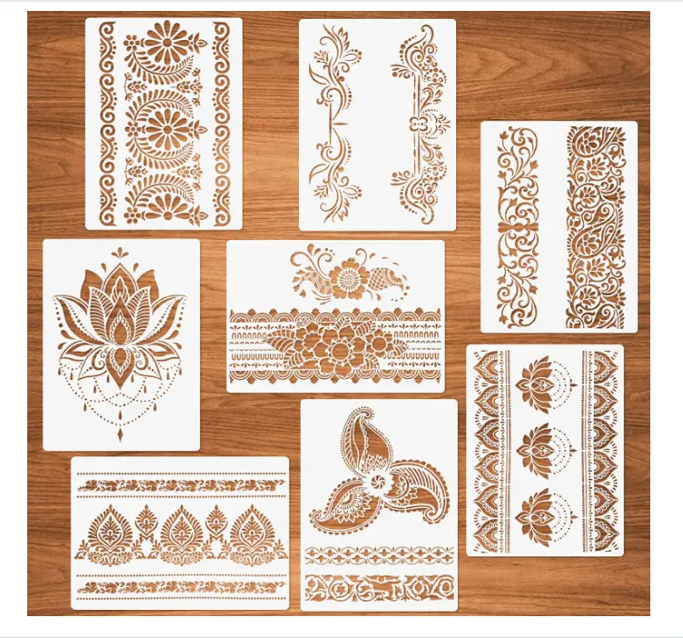 8 Pcs Mandala stencil per la pittura su legno tela carta muro Mandala bordo riutilizzabile modello di disegno