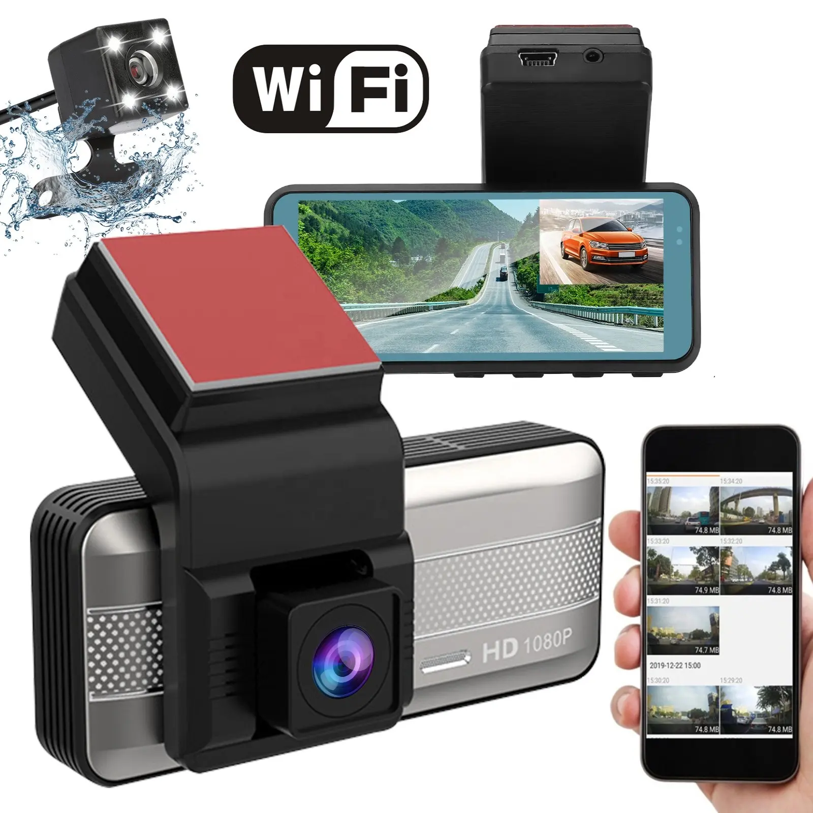 Full hd 1080p veicolo blackbox Car dvr 3.16 pollici dash cam anteriore obiettivo posteriore wdr visione notturna doppia registrazione auto scatola nera con wifi