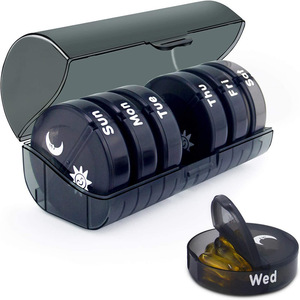 Pill Box <strong>2</strong> <strong>Times</strong> a Day Weekly Pill Organizer AM PM with <strong>7</strong> Daily Pocket Case Black Storage Box Easy Open Plastic Capsule Pill Box - Product Image 5