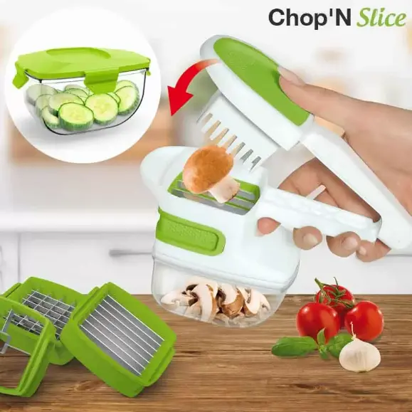 5 in 1 Chop'N Slice Einhand presse Veggie Chopper Küchen schneider mit Sammel behälter Chop'N Slice Easy Tools