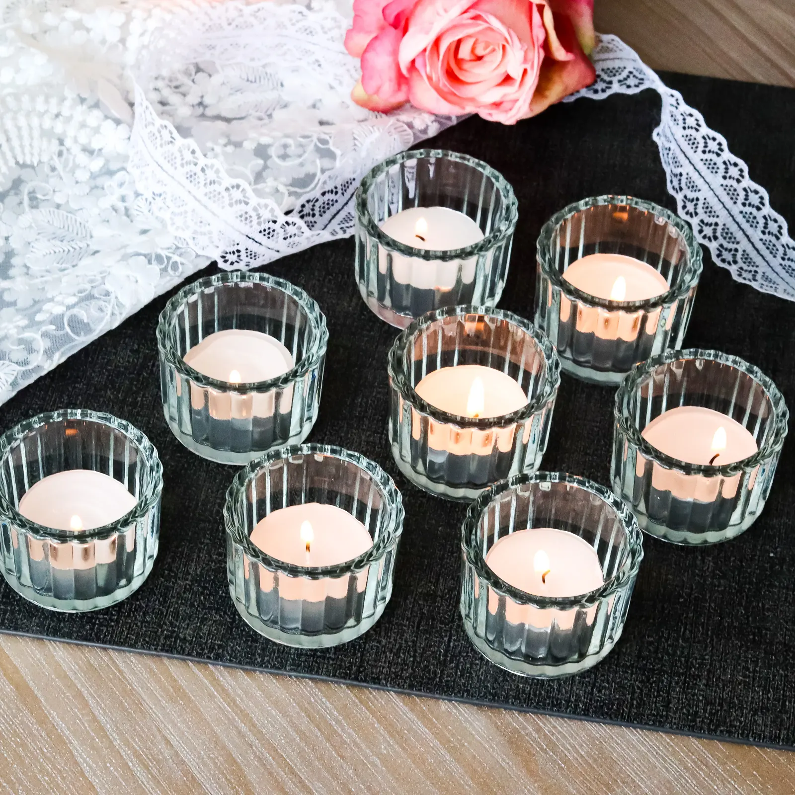 Set bestehend aus 24 individuell farbigen nordischen Ramadan-Glas-Teelampen, kleiner klarer Kerzenhalter für Hochzeits-Kleinwerk
