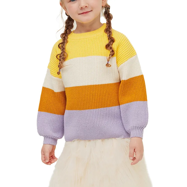 New style color stripe children pure cotton knitted sweater
