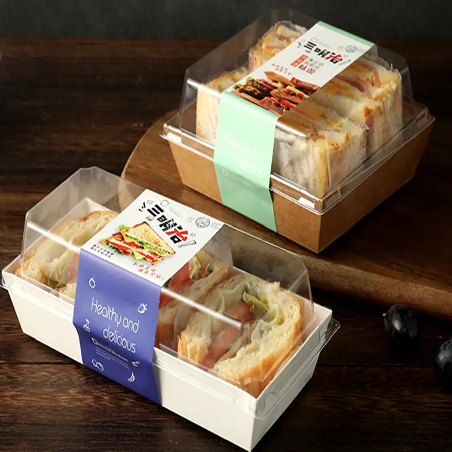 Caja de sándwich desechable de alta calidad, de forma larga, personalizada, plegable
