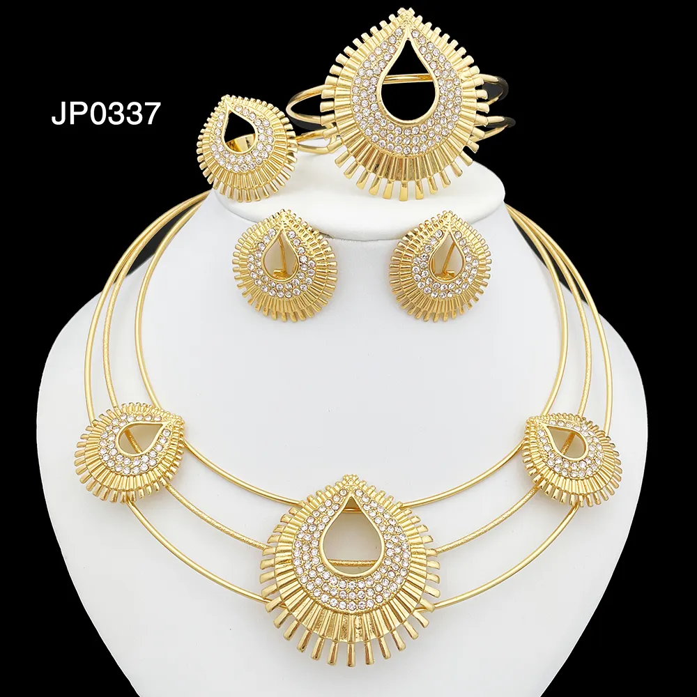 2022 Duurde Ontwerp Sieraden Set Met Elegante Edelsteen Pedant Ketting 24K Goud Dubai Sieraden Set