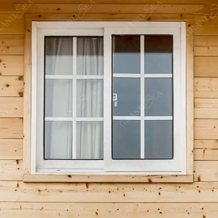 نافذة منزلقة من مادة الكلوريد متعدد الفينيل مقاس 36 × 48 عالية الجودة من المصنع الصيني للنوافذ المنزلية بتصميم شبكي للنوافذ المنزلقة حسب الطلب