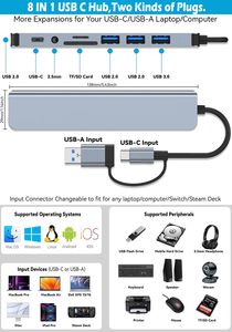 Extensor USB 8 en 2 para estación de acoplamiento, lector de tarjetas TF/SD, salida de Audio de 3,5mm para MacBook, iPad Pro, interfaz USBA 3,0 - Product Image 6