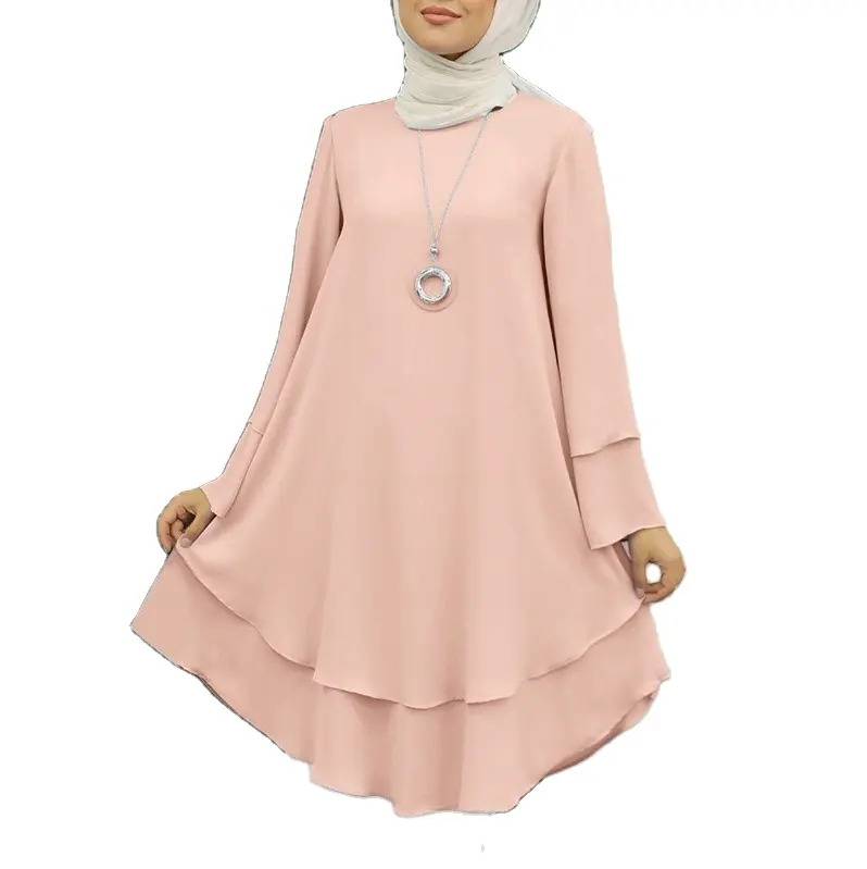 Fashion 2024 Muslim Blouse O-Neck Solid Blusas Elegant Holiday Party Tops Spring Two-layer shirt Turkey Tops Abaya Hijab