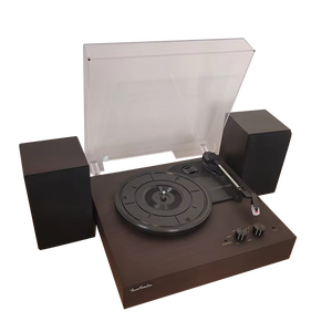 Walnut-Colored Vinyl Record Player Passive Speakers 3.5mm Aux <strong>Input</strong> 5V <strong>Output</strong> 3.5mm Magnetic Wireless for PC DJ Includes Adaptor - Product Image 1