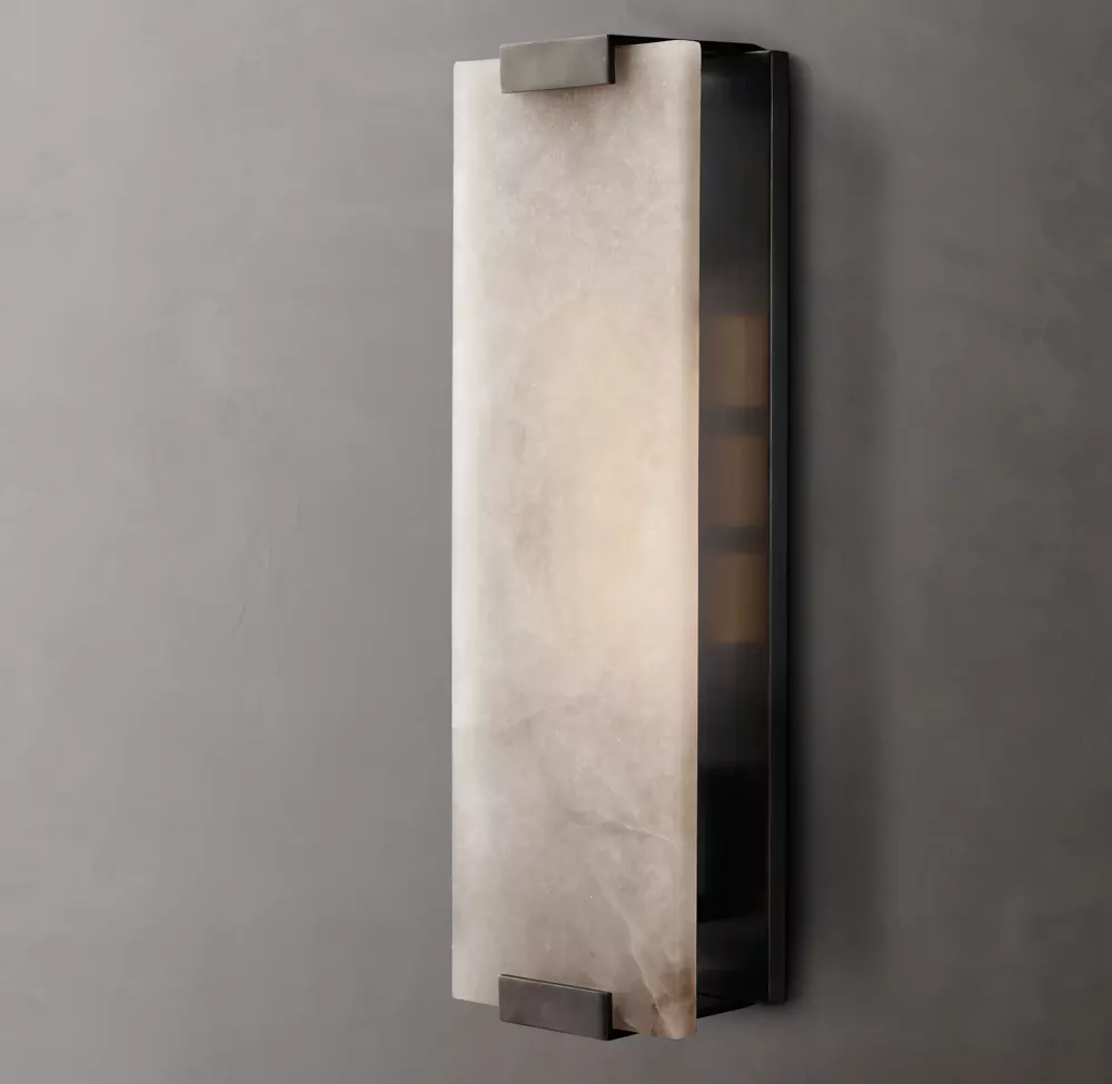 Bronzo (6 "W x 4" D x 18.5 "H) ottone & alabastro massiccio