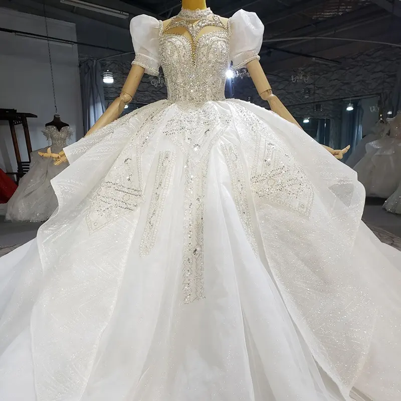 Htl2313 2022 nuovo moderno semplice cristallo perla morbido filato avorio soffio abito da sposa da sposa