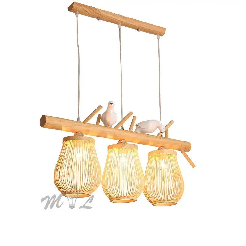 Modern kuş ışık kolye ışıkları ahşap lamba bambu kafes oturma odası için asılı lambalar mutfak armatürleri ev Deco süspansiyon lambası