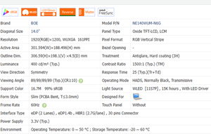 Nhà Máy bán hàng trực tiếp Thương hiệu New boe 14 inch máy tính xách tay màn hình LCD 1920*1200 slimlcd màn hình cho Lenovo máy tính xách tay Hiển thị NE140WUM-N6G - Product Image 2