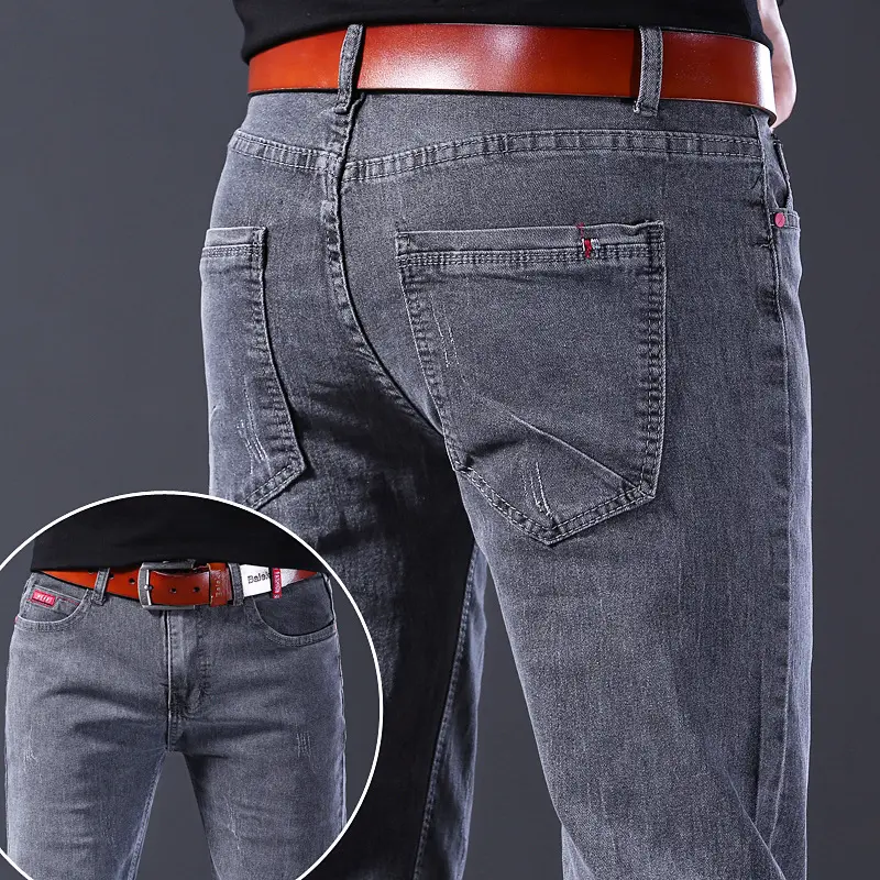 Korean Style Straight Middle Waist Male Denim Trousers Plus Size Men's Jeans