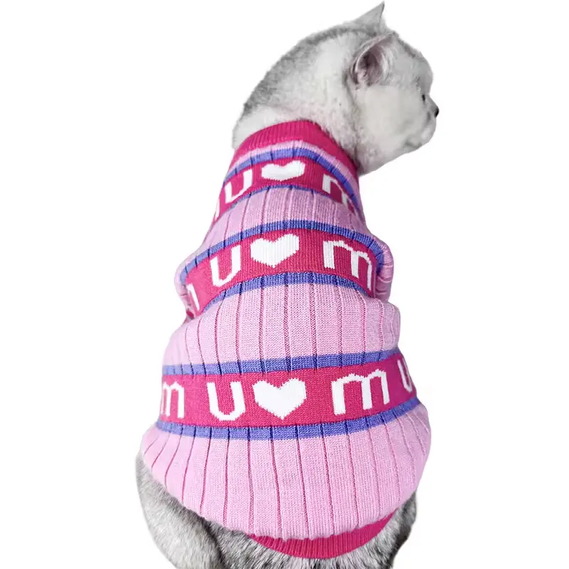 Sweater kucing anjing peliharaan, baju hangat anjing kucing ukuran sedang kecil merah muda untuk musim gugur musim dingin Natal