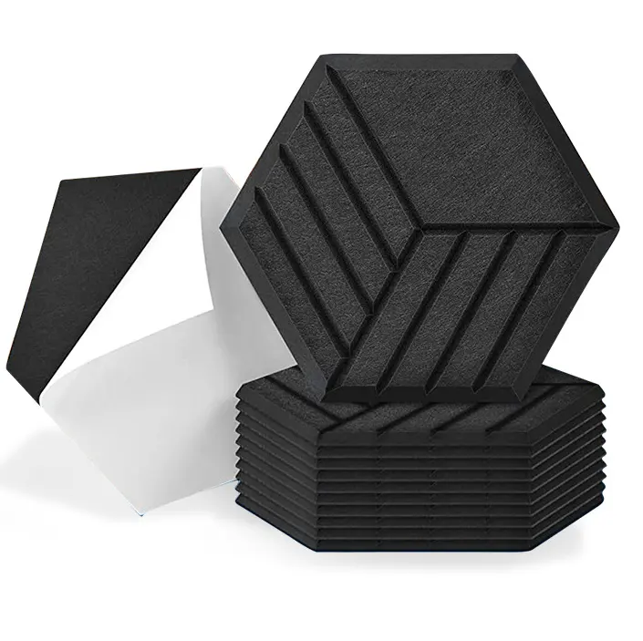 12 Pack Self-adhesive Hexagon Polyester Fiber Sound-Absorbing Panel Hexagon Pet Felt Sound proof Wall Panels Acoustic Panels