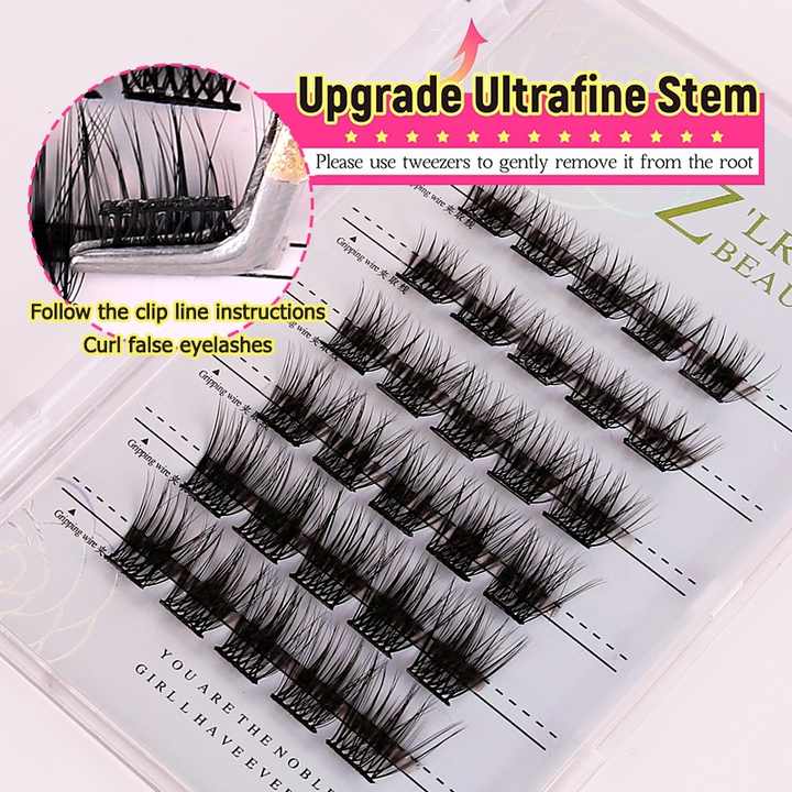 New Design Lash Extension Mixed Faux Mink Eye Lash with Tweezer Soft Self Adhesive Segment Eyelash Extensions Set