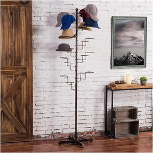 Large Independent <strong>Dark</strong> Brown Metal Multi-Layer Tree Shaped Hat <strong>Display</strong> Storage Rack With Circular Hooks - Product Image 4