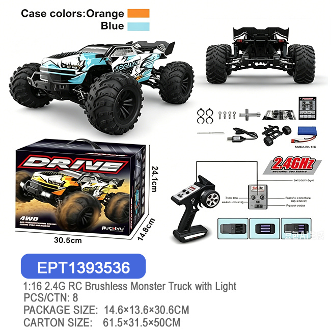 EPT1393536 Camion monstre RC Brushless 2.4G à l'échelle 1:16 avec lumière