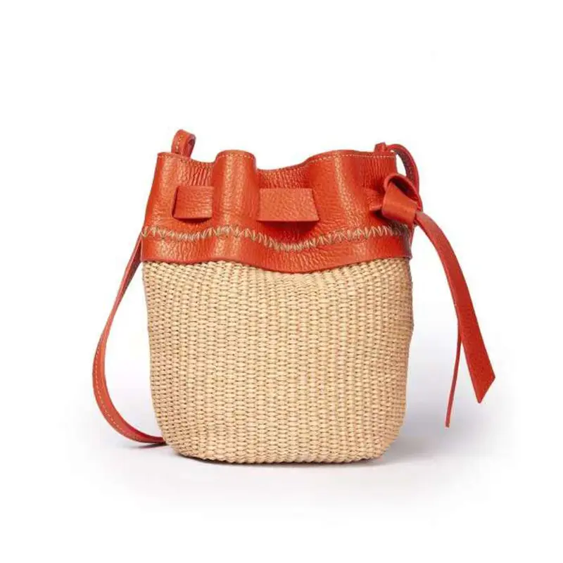 2023 designer customized luxury handbags PU color matching straw ladies bag beach decoration hand woven bags
